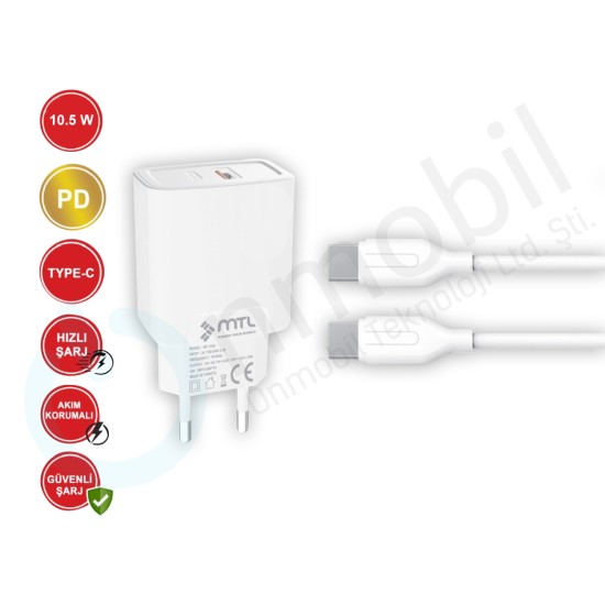 Usb-C 10.5W 2.1A Şarj Adaptörü Ve Kablo  Mt-1204 BEYAZ