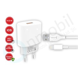 Lightning To Usb 10.5W 2.1A Şarj Adaptörü Ve Kablo  Mt-1205 BEYAZ