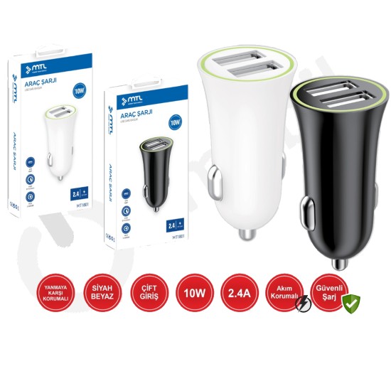 Usb 18W Araç Şarj Başlığı Mt-1812 SİYAH