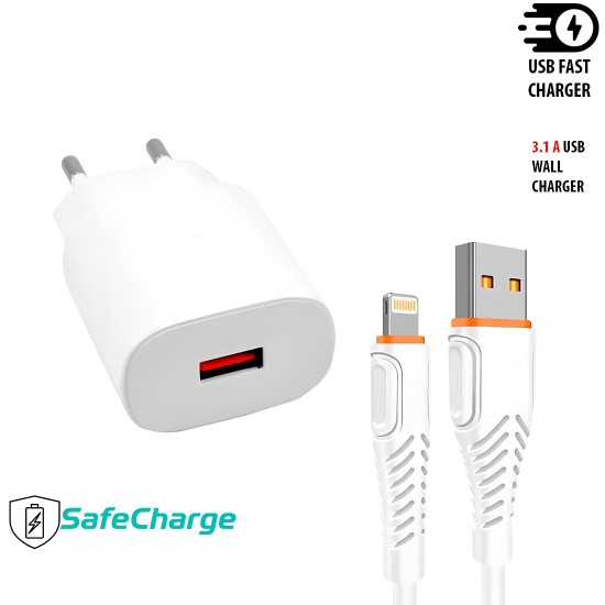 Lightning To Usb 18W 3.1A Hızlı Şarj Adaptörü Ve Kablo  Drk-204 BEYAZ