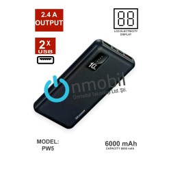 Oxpower 6000 Mah 2.4A X 2 Usb Çıkışlı Powerbank Pw-5 SİYAH