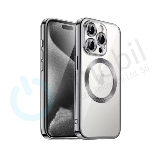 İphone 12 Pro  Metal Görünümlü  Magsafe Uyumlu Lüks Kılıf GÜMÜŞ