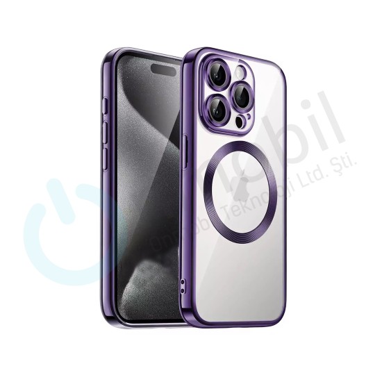 İphone 13  Metal Görünümlü Magsafe Uyumlu Lüks Kılıf MOR