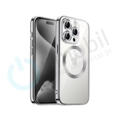 İphone 13 Promax  Metal Görünümlü Magsafe Uyumlu Lüks Kılıf GÜMÜŞ