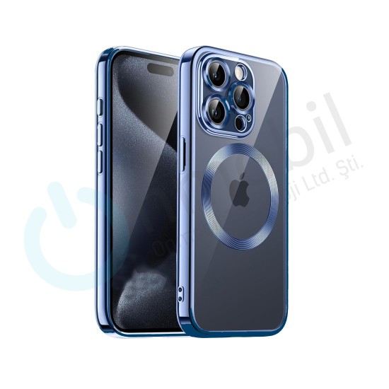 İphone 15 Pro Metal Görünümlü Magsafe Uyumlu Lüks Kılıf LACİVERT