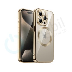 İphone 15 Promax  Metal Görünümlü Magsafe Uyumlu Lüks Kılıf Gold