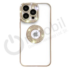 Iphone 13 Taşlı Seffaf Kılıf Gold