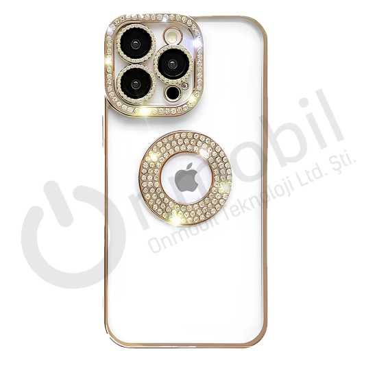Iphone 13 Taşlı Seffaf Kılıf Gold