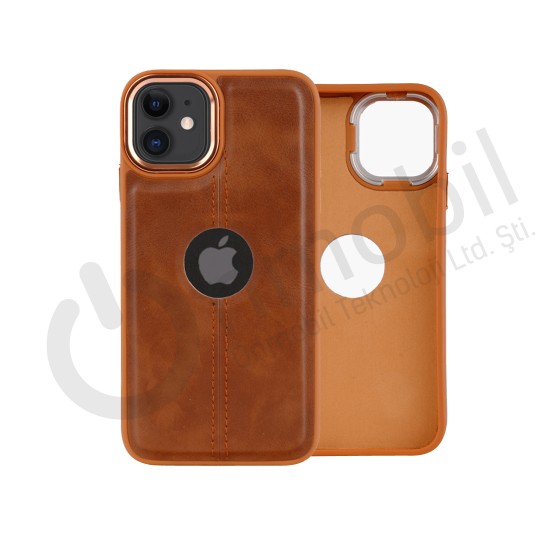 Iphone 12 Pro Cross Creative Tpu Deri Görünümlü Kılıf KAHVERENGİ